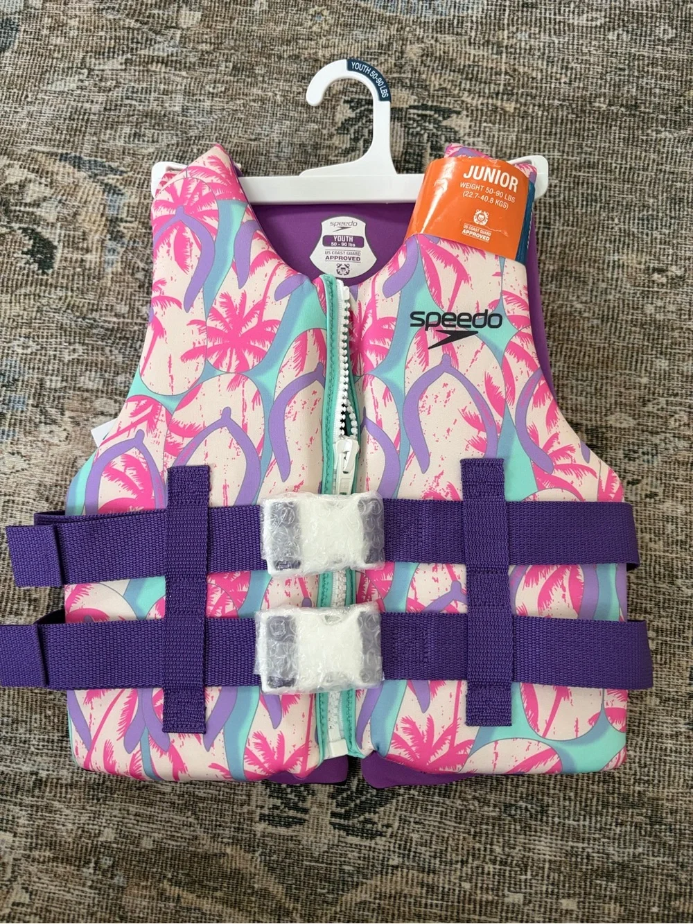 Speedo Girls Palm-Print Life Vest in Pink, Purple & Mint